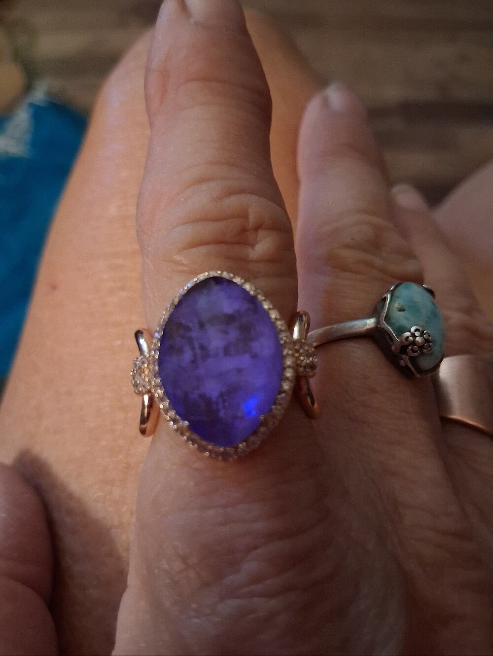 Gold Halo Ring with Purple Marquise Stone